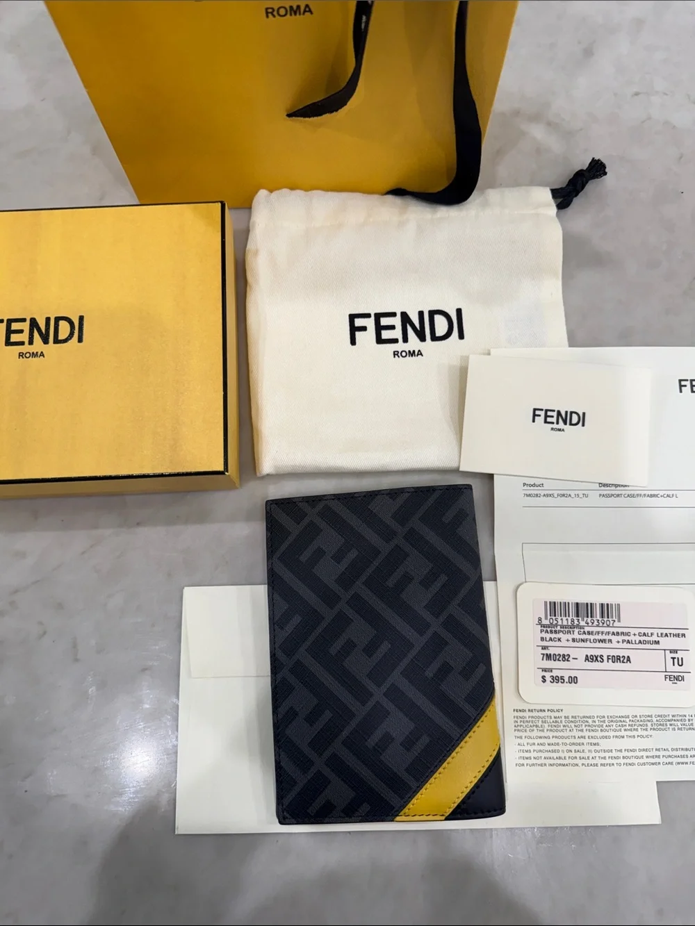 Fendi Black Leather Card Holder with Yellow Accent